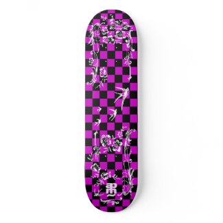 Old Tattoo Checkboard - Pink & Black skateboard