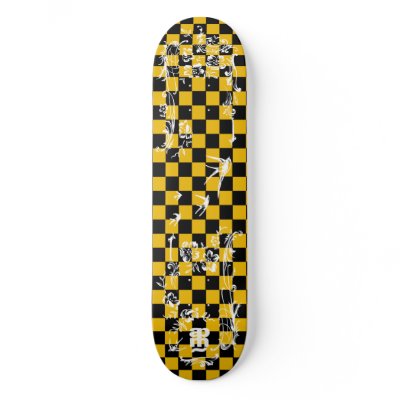 Old Tattoo Checkboard - Yellow &amp; Black Custom Skateboard by CheetaFight
