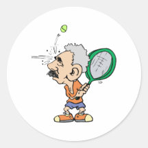 Old Tennis Player Round Stickers