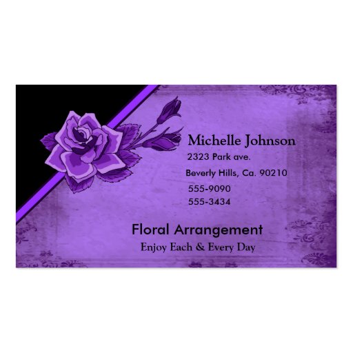 Old TIme Purple Rose Floral Set Business Card Templates (front side)