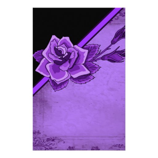 Old TIme Purple Rose Floral Set Stationery Design