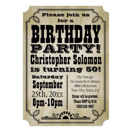 Old-Time Vintage Country Birthday Party Invitation Custom Invitations