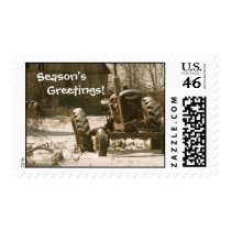 Old Tractor Christmas Postage Stamp