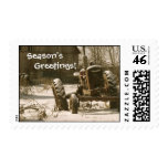Old Tractor Christmas Postage Stamp