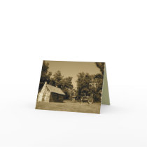Old Tractor Note Card: Log cabin & old tractor