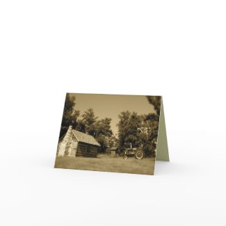 Old Tractor Note Card: Log cabin & old tractor card