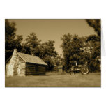 Old Tractor Note Card: Log cabin & old tractor
