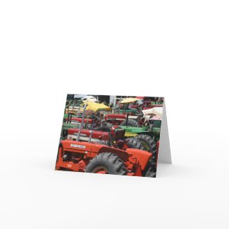 Old Tractor Note Card: Lots of colorful tractors card