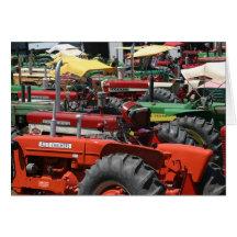 Old Tractor Note Card: Lots of colorful tractors