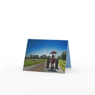Old Tractor Note Card: Shilouette on Country Road card