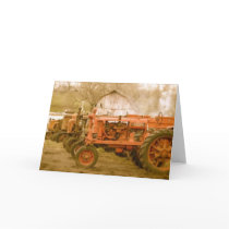 Old Tractors Lined Up: Greeting Card