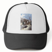 Old Train Steam Engine Leon Bennet Illustration Mesh Hat