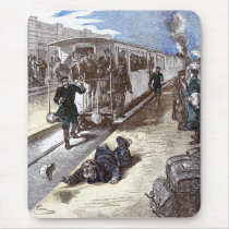 Old Train Steam Engine Leon Bennet Illustration Mouse Pads