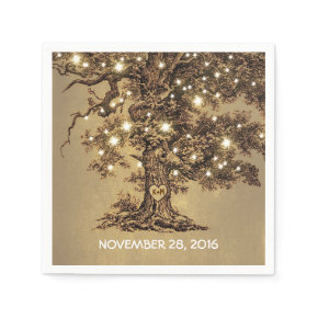 old tree and string lights wedding paper napkins