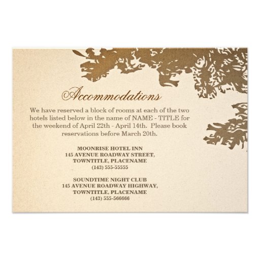 old tree vintage wedding accomodation design personalized invitations