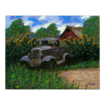Old Truck with Sunflowers posters