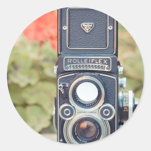 Old twin lens camera round stickers