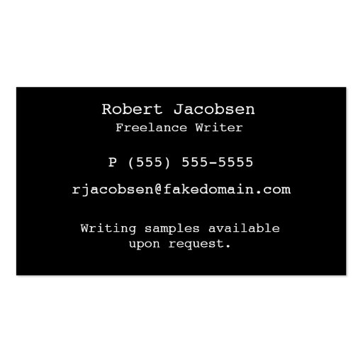 Old Typewriter Freelance Writer Business Cards (back side)