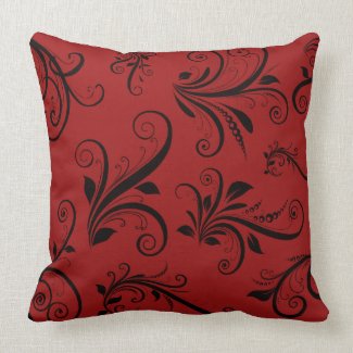 Old Victorian Swirls Ornamental Damask Red, Black Pillow