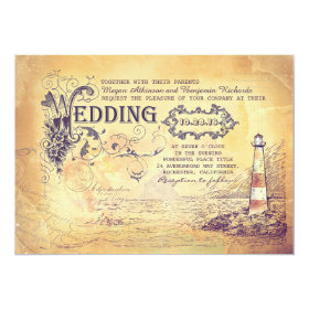 Old vintage lighthouse nautical wedding invites