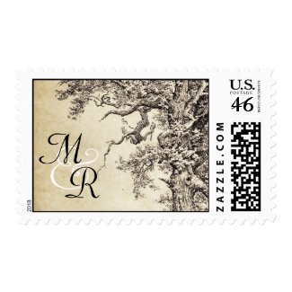 old vintage tree drawing postage stamps