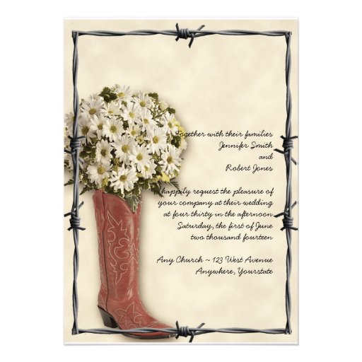 Old West Boot Bouquet Soft and Faded 2 Invitation