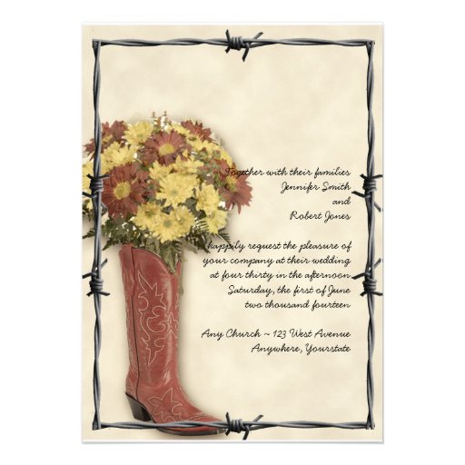 Old West Boot Bouquet Soft and Faded 3 Invitation