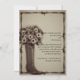 Old West Boot Daisy Bouquet Vintage Invitation invitation