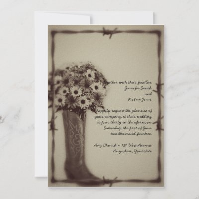 Old West Boot Daisy Bouquet Vintage Invitation by NoteableExpressions