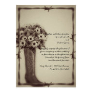 Old West Boot Daisy Bouquet Vintage Invitation