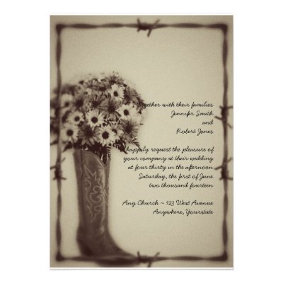 Old West Boot Daisy Bouquet Vintage Invitation