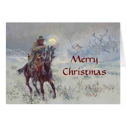 Old West Cowboy see's Santa Christmas Card | Zazzle