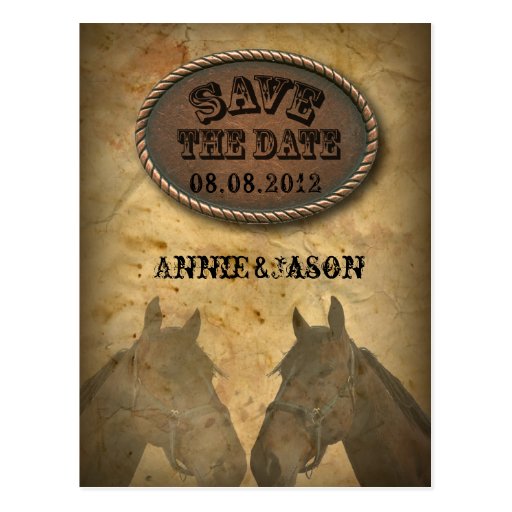old Western Cowboy Country Wedding SaveTheDate Post Card