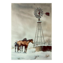 OLD WINDMILL & HORSES by SHARON SHARPE posters