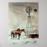OLD WINDMILL & HORSES by SHARON SHARPE Poster