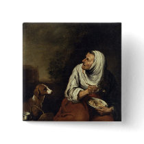 Old Woman with Dog Pinback Button