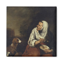 Old Woman with Dog Refrigerator Magnets