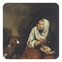 Old Woman with Dog Square Stickers