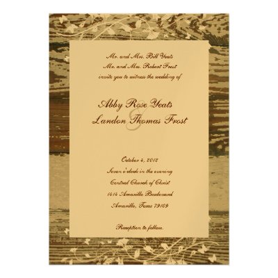 Old Wood Floral Wedding Invitation--Gold Tint