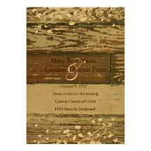 Old Wood Look Wedding Invitation--Gold Tint