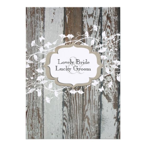 Old Wood White Floral Country Wedding Invitation