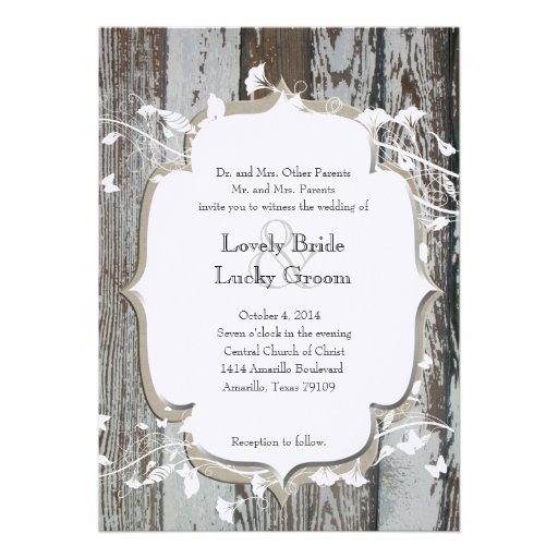 Old Wood White Floral Country Wedding Invitation