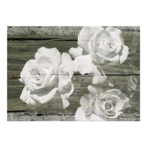 Old Wood White Ghost Roses Wedding Invitation