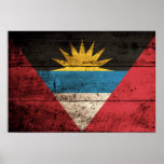 Old Wooden Antigua & Barbuda Flag Poster