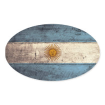 Old Wooden Argentina Flag Oval Sticker