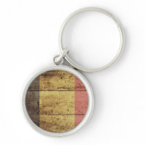 Old Wooden Belgium Flag Keychain