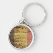 Old Wooden Belgium Flag Keychain