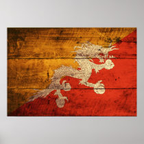 Old Wooden Bhutan Flag Print