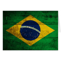 Old Wooden Brazil Flag Card