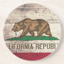 Old Wooden California Flag Drink Coasters